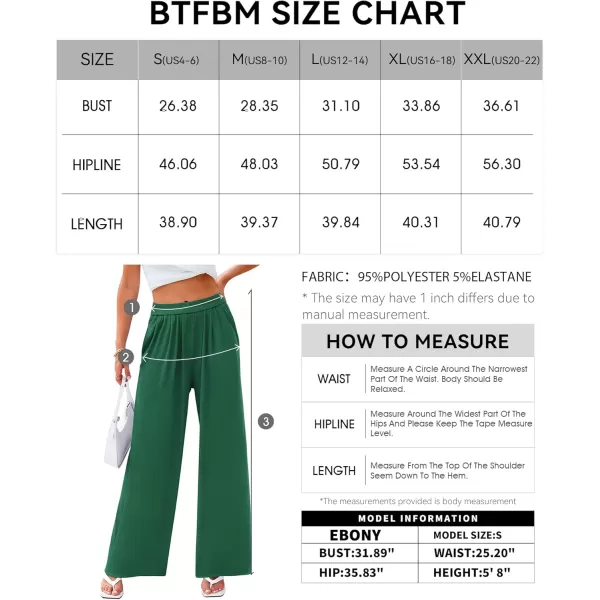 BTFBM Womens Casual Wide Leg Pants Summer Fall Clothes Pleated Elastic Waist Loose Palazzo Knit Trousers with PocketsSolid Green