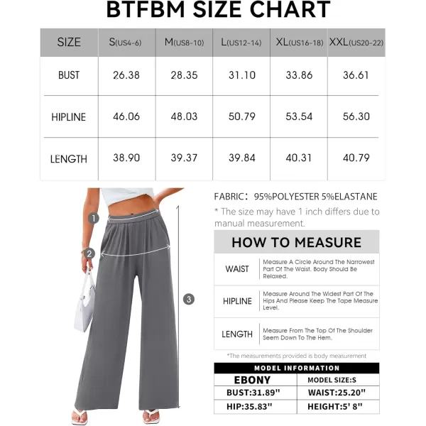 BTFBM Womens Casual Wide Leg Pants Summer Fall Clothes Pleated Elastic Waist Loose Palazzo Knit Trousers with PocketsSolid Grey