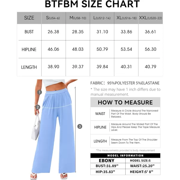 BTFBM Womens Casual Wide Leg Pants Summer Fall Clothes Pleated Elastic Waist Loose Palazzo Knit Trousers with PocketsSolid Light Blue
