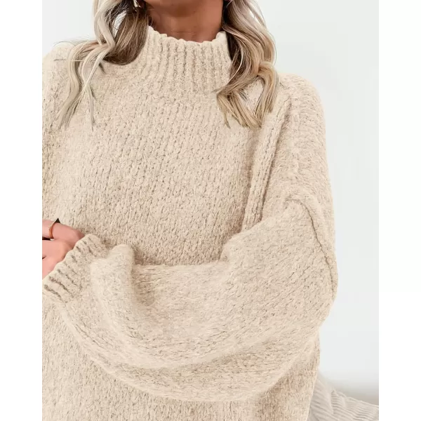 BTFBM Womens Long Pullover Sweaters 2024 Fall Winter Mock Neck Long Sleeve Thick Oversized Casual Knitted Jumper TopsApricot