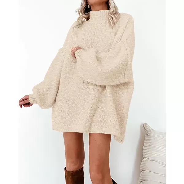 BTFBM Womens Long Pullover Sweaters 2024 Fall Winter Mock Neck Long Sleeve Thick Oversized Casual Knitted Jumper TopsApricot