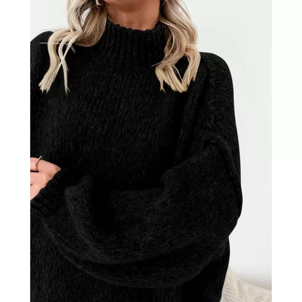 BTFBM Womens Long Pullover Sweaters 2024 Fall Winter Mock Neck Long Sleeve Thick Oversized Casual Knitted Jumper TopsBlack