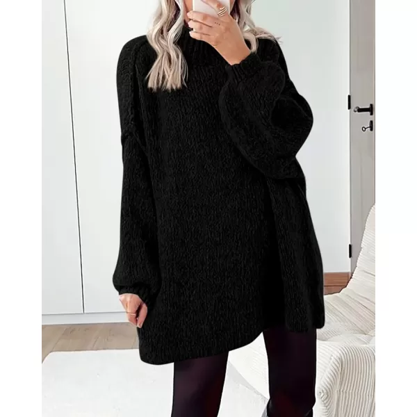 BTFBM Womens Long Pullover Sweaters 2024 Fall Winter Mock Neck Long Sleeve Thick Oversized Casual Knitted Jumper TopsBlack
