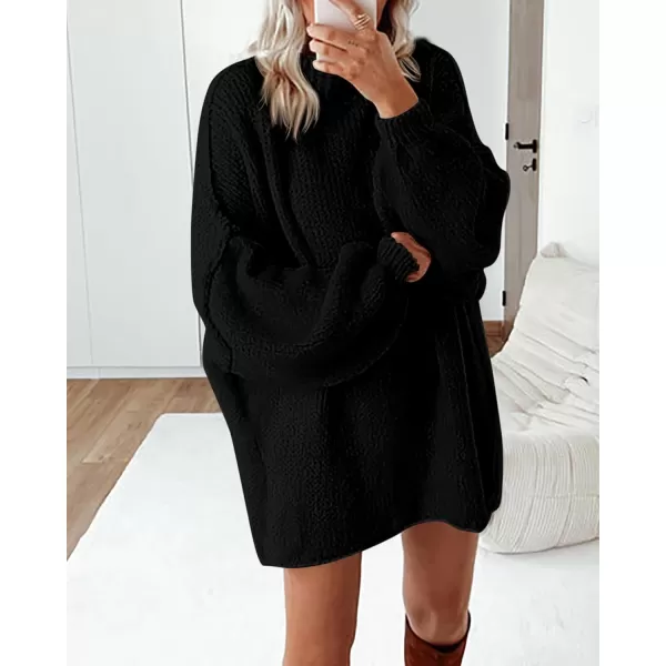 BTFBM Womens Long Pullover Sweaters 2024 Fall Winter Mock Neck Long Sleeve Thick Oversized Casual Knitted Jumper TopsBlack