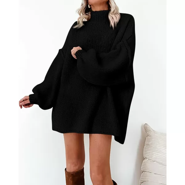 BTFBM Womens Long Pullover Sweaters 2024 Fall Winter Mock Neck Long Sleeve Thick Oversized Casual Knitted Jumper TopsBlack