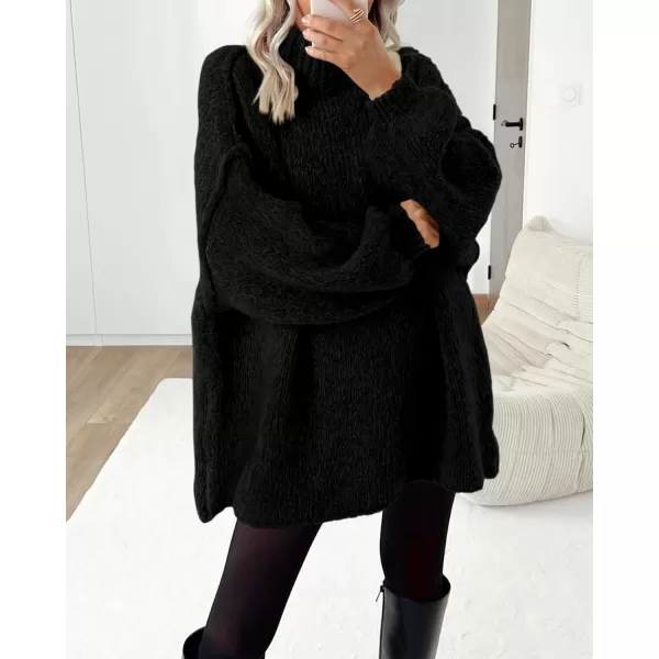 BTFBM Womens Long Pullover Sweaters 2024 Fall Winter Mock Neck Long Sleeve Thick Oversized Casual Knitted Jumper TopsBlack