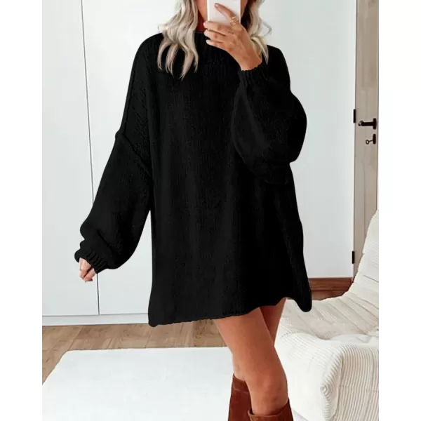 BTFBM Womens Long Pullover Sweaters 2024 Fall Winter Mock Neck Long Sleeve Thick Oversized Casual Knitted Jumper TopsBlack