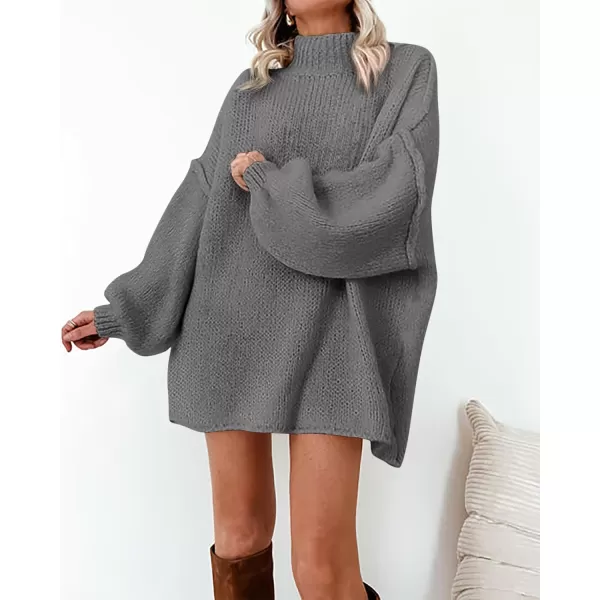 BTFBM Womens Long Pullover Sweaters 2024 Fall Winter Mock Neck Long Sleeve Thick Oversized Casual Knitted Jumper TopsGrey