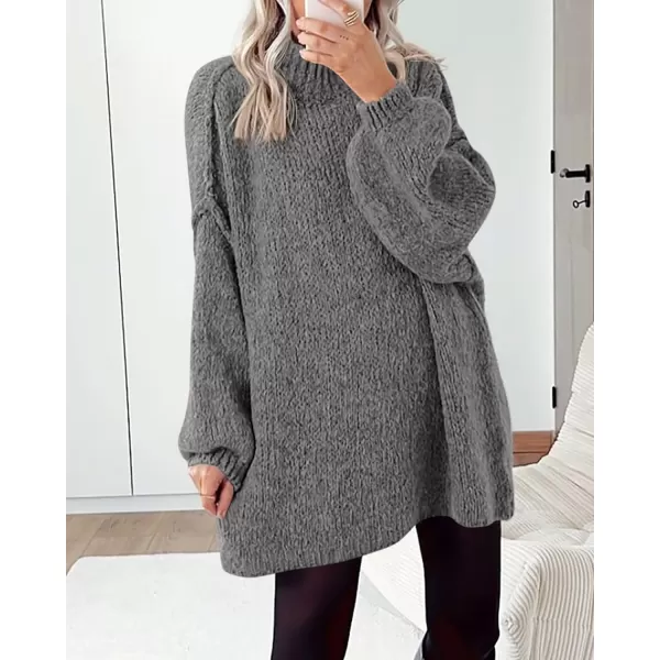 BTFBM Womens Long Pullover Sweaters 2024 Fall Winter Mock Neck Long Sleeve Thick Oversized Casual Knitted Jumper TopsGrey