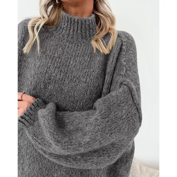 BTFBM Womens Long Pullover Sweaters 2024 Fall Winter Mock Neck Long Sleeve Thick Oversized Casual Knitted Jumper TopsGrey