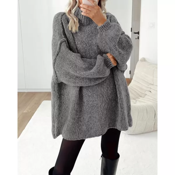 BTFBM Womens Long Pullover Sweaters 2024 Fall Winter Mock Neck Long Sleeve Thick Oversized Casual Knitted Jumper TopsGrey