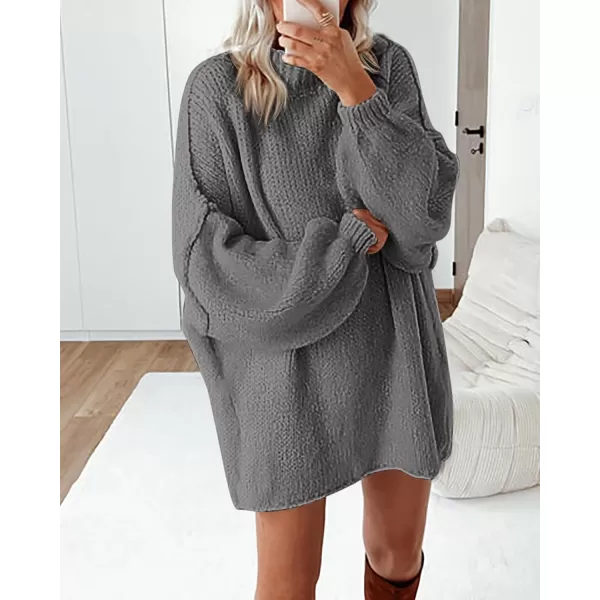 BTFBM Womens Long Pullover Sweaters 2024 Fall Winter Mock Neck Long Sleeve Thick Oversized Casual Knitted Jumper TopsGrey