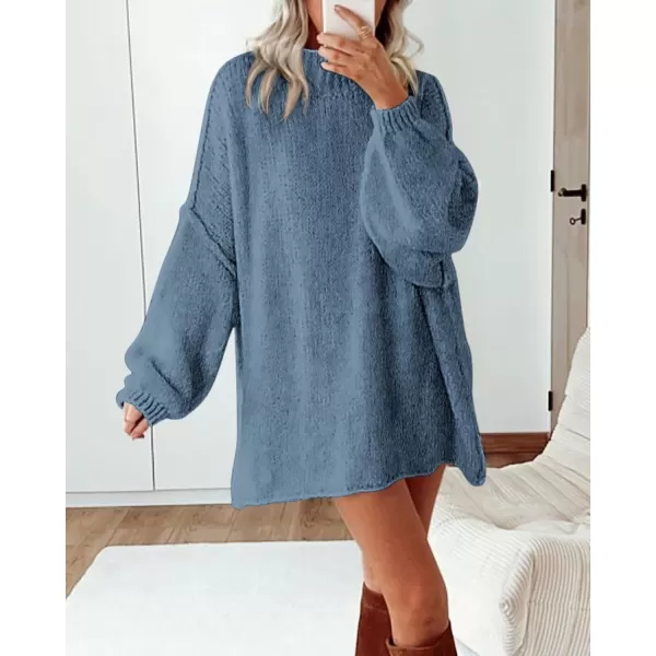 BTFBM Womens Long Pullover Sweaters 2024 Fall Winter Mock Neck Long Sleeve Thick Oversized Casual Knitted Jumper TopsGrey Blue
