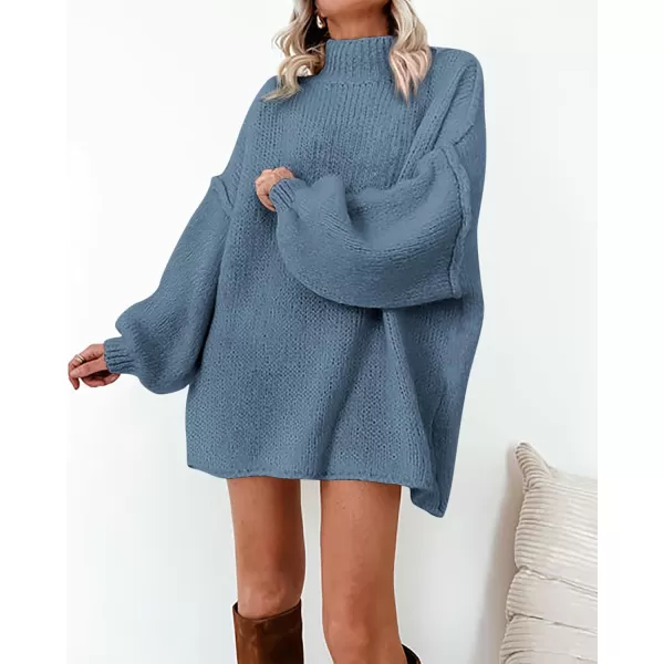 BTFBM Womens Long Pullover Sweaters 2024 Fall Winter Mock Neck Long Sleeve Thick Oversized Casual Knitted Jumper TopsGrey Blue