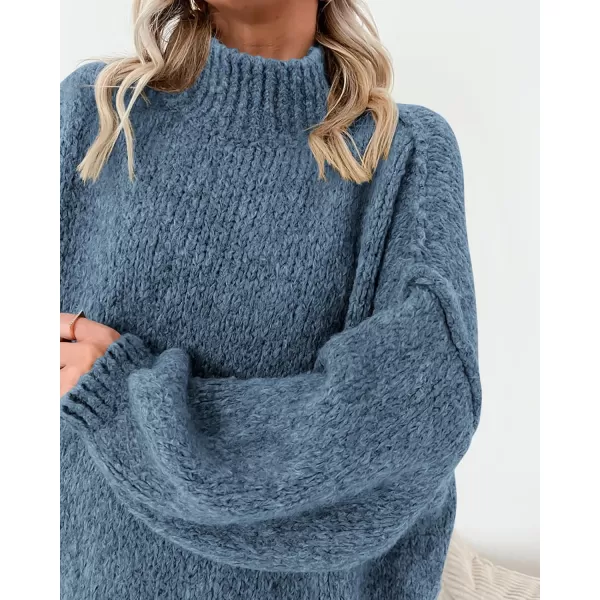 BTFBM Womens Long Pullover Sweaters 2024 Fall Winter Mock Neck Long Sleeve Thick Oversized Casual Knitted Jumper TopsGrey Blue