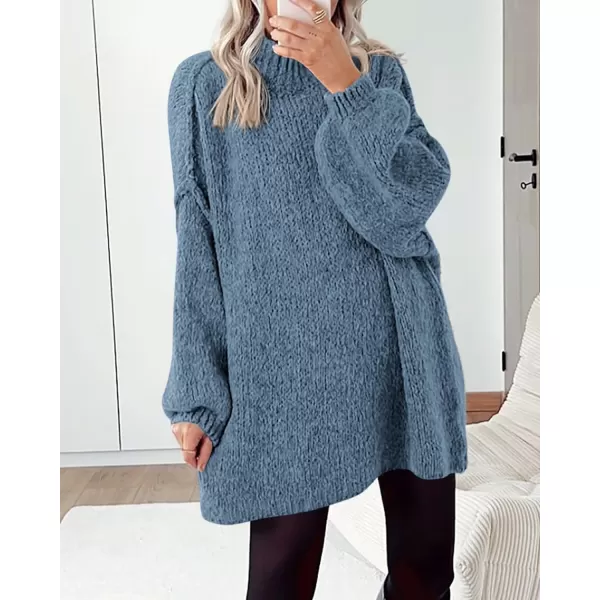 BTFBM Womens Long Pullover Sweaters 2024 Fall Winter Mock Neck Long Sleeve Thick Oversized Casual Knitted Jumper TopsGrey Blue