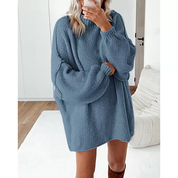 BTFBM Womens Long Pullover Sweaters 2024 Fall Winter Mock Neck Long Sleeve Thick Oversized Casual Knitted Jumper TopsGrey Blue