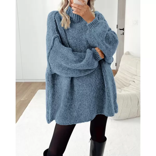 BTFBM Womens Long Pullover Sweaters 2024 Fall Winter Mock Neck Long Sleeve Thick Oversized Casual Knitted Jumper TopsGrey Blue