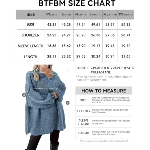 BTFBM Womens Long Pullover Sweaters 2024 Fall Winter Mock Neck Long Sleeve Thick Oversized Casual Knitted Jumper TopsGrey Blue