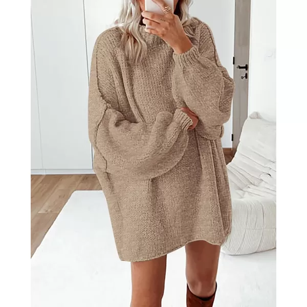 BTFBM Womens Long Pullover Sweaters 2024 Fall Winter Mock Neck Long Sleeve Thick Oversized Casual Knitted Jumper TopsKhaki