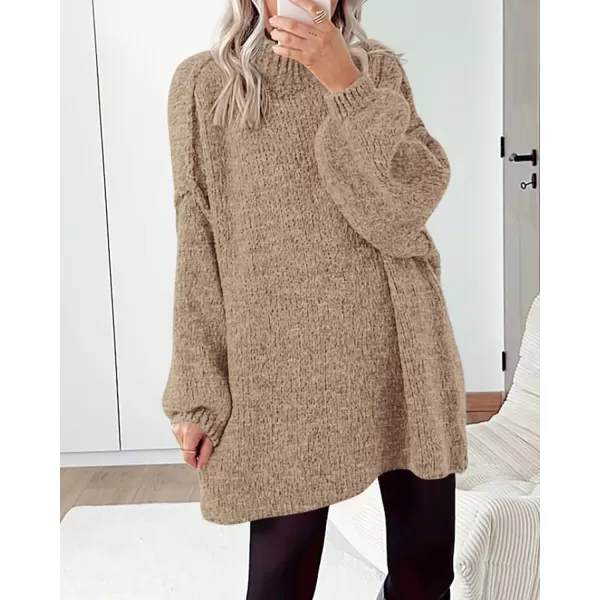 BTFBM Womens Long Pullover Sweaters 2024 Fall Winter Mock Neck Long Sleeve Thick Oversized Casual Knitted Jumper TopsKhaki