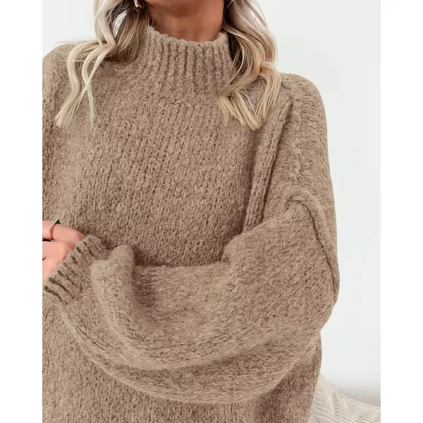 BTFBM Womens Long Pullover Sweaters 2024 Fall Winter Mock Neck Long Sleeve Thick Oversized Casual Knitted Jumper TopsKhaki