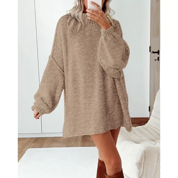 BTFBM Womens Long Pullover Sweaters 2024 Fall Winter Mock Neck Long Sleeve Thick Oversized Casual Knitted Jumper TopsKhaki