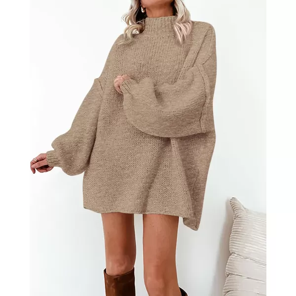 BTFBM Womens Long Pullover Sweaters 2024 Fall Winter Mock Neck Long Sleeve Thick Oversized Casual Knitted Jumper TopsKhaki