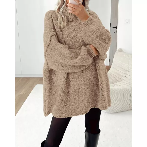 BTFBM Womens Long Pullover Sweaters 2024 Fall Winter Mock Neck Long Sleeve Thick Oversized Casual Knitted Jumper TopsKhaki