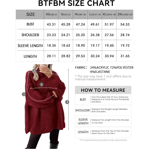 BTFBM Womens Long Pullover Sweaters 2024 Fall Winter Mock Neck Long Sleeve Thick Oversized Casual Knitted Jumper TopsWine Red