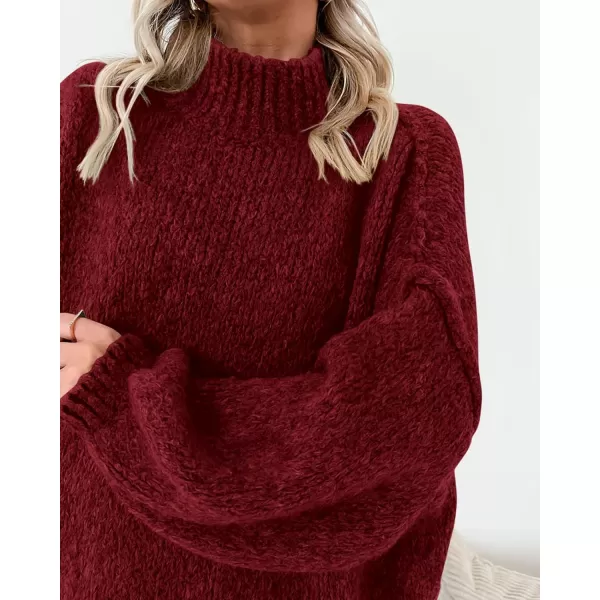BTFBM Womens Long Pullover Sweaters 2024 Fall Winter Mock Neck Long Sleeve Thick Oversized Casual Knitted Jumper TopsWine Red