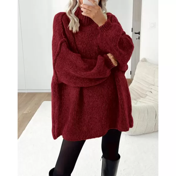 BTFBM Womens Long Pullover Sweaters 2024 Fall Winter Mock Neck Long Sleeve Thick Oversized Casual Knitted Jumper TopsWine Red
