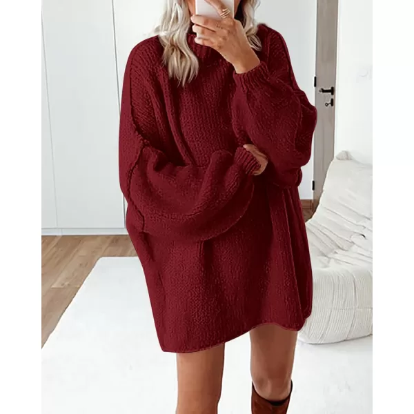 BTFBM Womens Long Pullover Sweaters 2024 Fall Winter Mock Neck Long Sleeve Thick Oversized Casual Knitted Jumper TopsWine Red