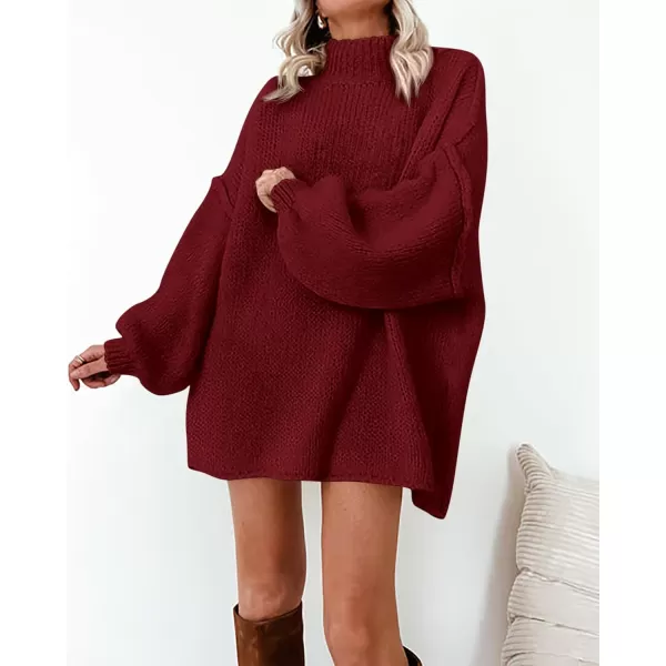BTFBM Womens Long Pullover Sweaters 2024 Fall Winter Mock Neck Long Sleeve Thick Oversized Casual Knitted Jumper TopsWine Red