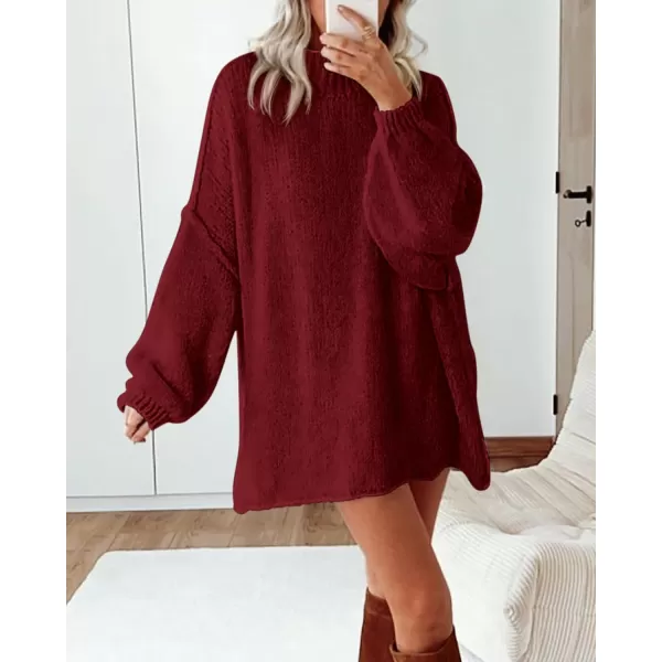 BTFBM Womens Long Pullover Sweaters 2024 Fall Winter Mock Neck Long Sleeve Thick Oversized Casual Knitted Jumper TopsWine Red