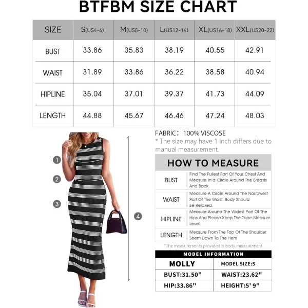 BTFBM Womens Sleeveless Summer Dresses 2024 Crew Neck Casual Sundress Hollow Out Side Slit Bodycon Knit Long Tank DressStriped Black