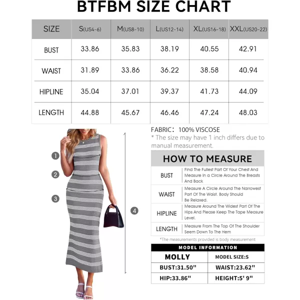 BTFBM Womens Sleeveless Summer Dresses 2024 Crew Neck Casual Sundress Hollow Out Side Slit Bodycon Knit Long Tank DressStriped Grey