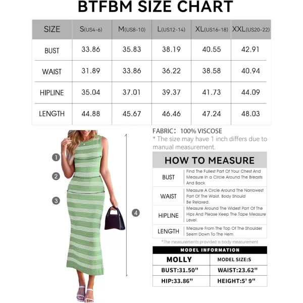 BTFBM Womens Sleeveless Summer Dresses 2024 Crew Neck Casual Sundress Hollow Out Side Slit Bodycon Knit Long Tank DressStriped Light Green