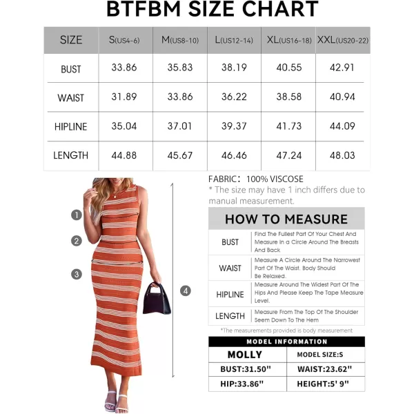 BTFBM Womens Sleeveless Summer Dresses 2024 Crew Neck Casual Sundress Hollow Out Side Slit Bodycon Knit Long Tank DressStriped Rust Red