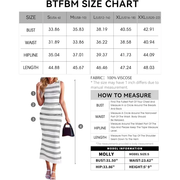 BTFBM Womens Sleeveless Summer Dresses 2024 Crew Neck Casual Sundress Hollow Out Side Slit Bodycon Knit Long Tank DressStriped White