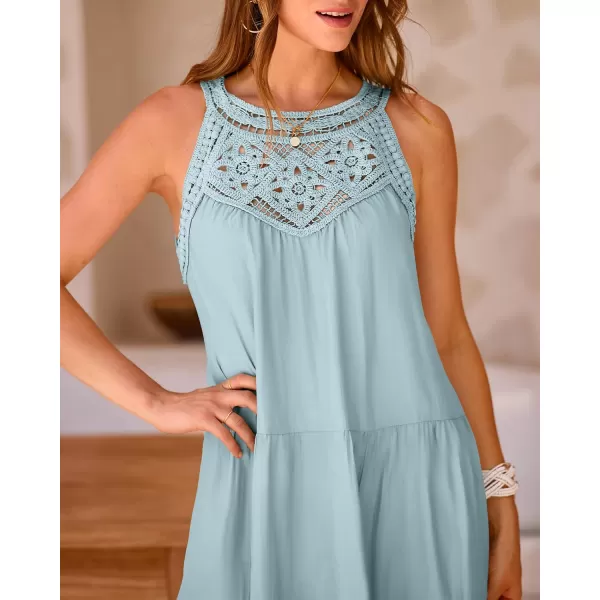 BTFBM Womens Summer Hollow Out Halter Dresses Casual Sleeveless ALine Tiered Swing Sundress Beach Vacation Mini DressSolid Mint Green