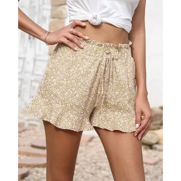 BTFBM Womens Summer Shorts 2024 Floral Elastic High Waisted Belted Casual Beach Ruffle Short Lounge Pants with PocketsFloral Apricot