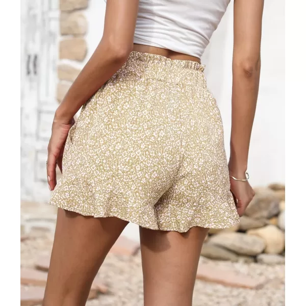 BTFBM Womens Summer Shorts 2024 Floral Elastic High Waisted Belted Casual Beach Ruffle Short Lounge Pants with PocketsFloral Apricot