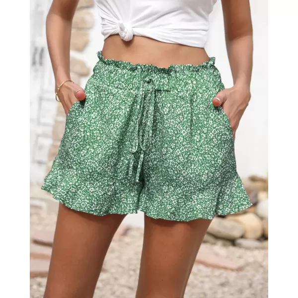 BTFBM Womens Summer Shorts 2024 Floral Elastic High Waisted Belted Casual Beach Ruffle Short Lounge Pants with PocketsFloral Green