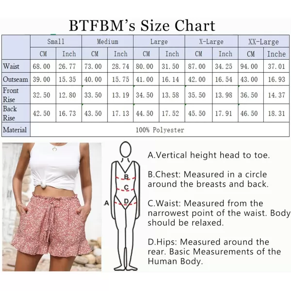 BTFBM Womens Summer Shorts 2024 Floral Elastic High Waisted Belted Casual Beach Ruffle Short Lounge Pants with PocketsFloral Orange Red