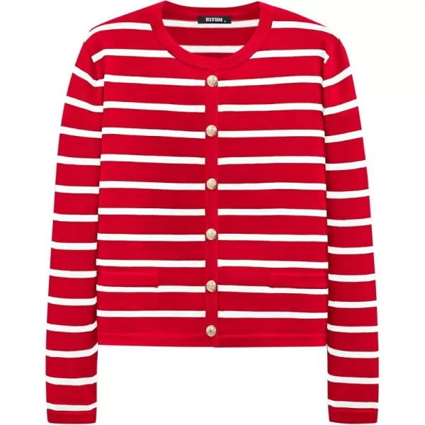 BTFBM Womens Cardigans Sweater 2024 Fall Striped Long Sleeve Button Down Crop Open Front Knit Outerwear Deco PocketsStriped Red White