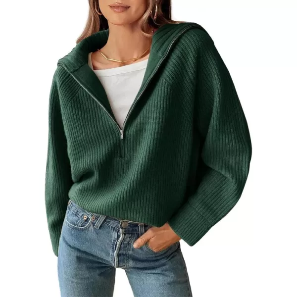 BTFBM Womens Casual Long Sleeve Half Zip Pullover Sweaters Solid V Neck Collar Ribbed Knitted Loose Slouchy Jumper TopsSolid Green