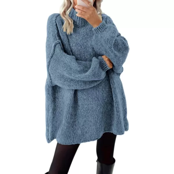BTFBM Womens Long Pullover Sweaters 2024 Fall Winter Mock Neck Long Sleeve Thick Oversized Casual Knitted Jumper TopsGrey Blue