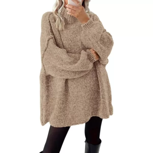 BTFBM Womens Long Pullover Sweaters 2024 Fall Winter Mock Neck Long Sleeve Thick Oversized Casual Knitted Jumper TopsKhaki