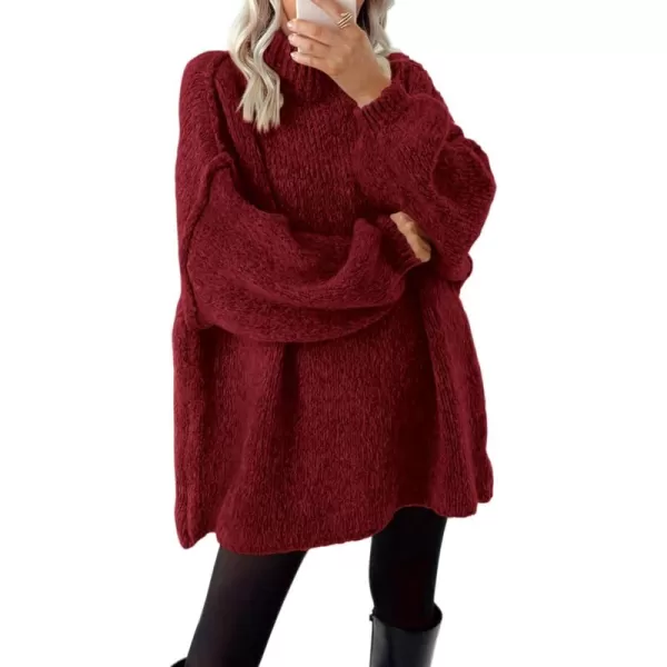 BTFBM Womens Long Pullover Sweaters 2024 Fall Winter Mock Neck Long Sleeve Thick Oversized Casual Knitted Jumper TopsWine Red